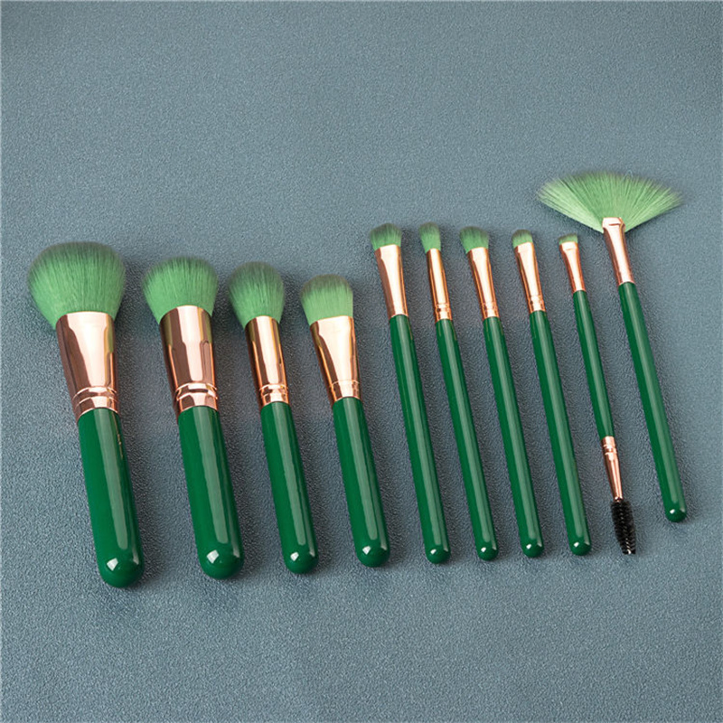 10PCS Luxury Custom Logo Makeup Brushes Emerald Green Foundation Eyeshadow Concealer Powder Cosmetic Brush Set