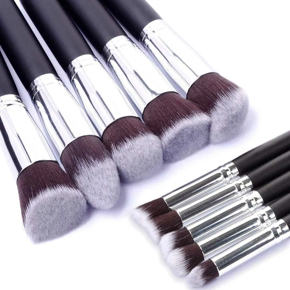 Factory Wholesale 10PCS Black Makeup Brushes Luxury Professional Flat Synthetic Cosmetic Makeup Brush Set