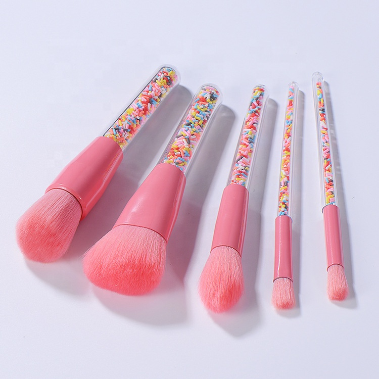 Colorful Candy Inside Transparent Handle Makeup Brush Set for Blush Foundation Eyebrow 5PCS in One