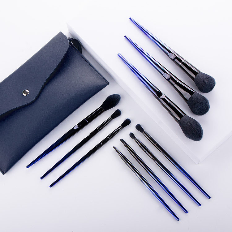 10PCS Blue Makeup Tools Fashion Vegan Synthetic Hairmakeup Brush Nylon Hair Cosmetic Brush Set
