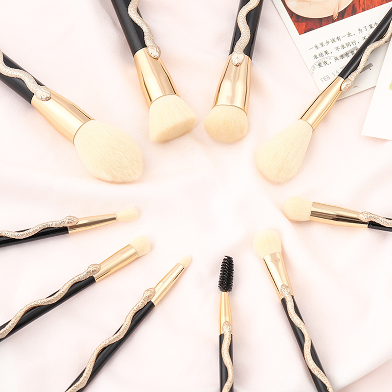Fashion Women′ S Make up Brushes Set Snake Decaration with Brushes Tube, 10 PCS Eyebrow Eyelash Lip Eye Shadow Contour Hight Light Brush