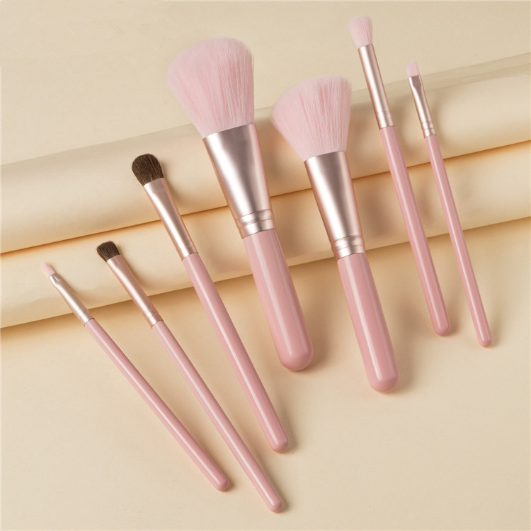 Beauty Tools Pink Own Brand Logo New Small Portable Cosmetics Make up Brushes 7 Piece Mini Travel Size Makeup Brush Set