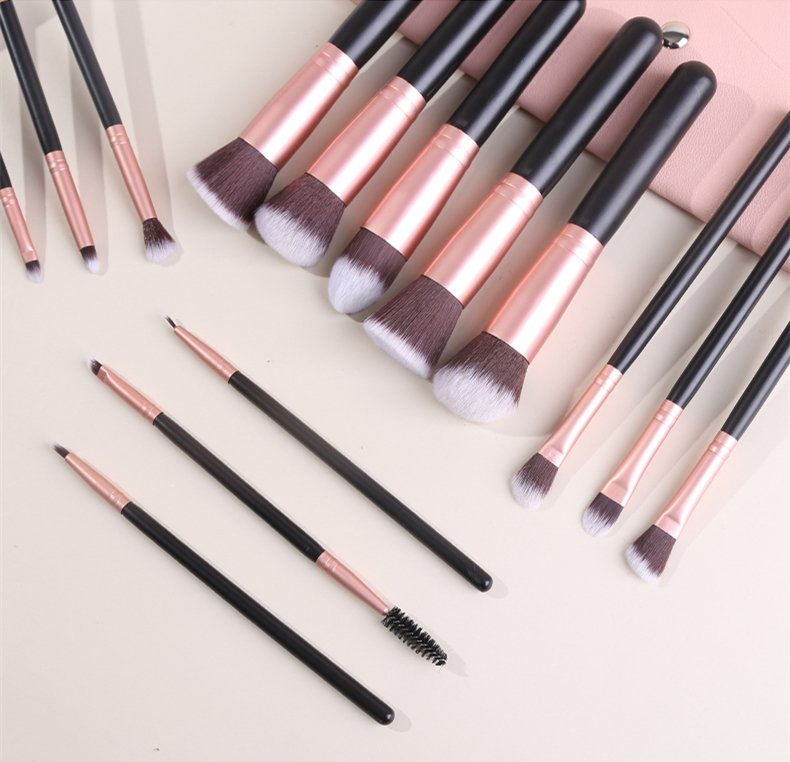 14PCS Black Synthetic Hair Kabuki Brush Blending Face Powder Concealer Brush Make up Brushes Set