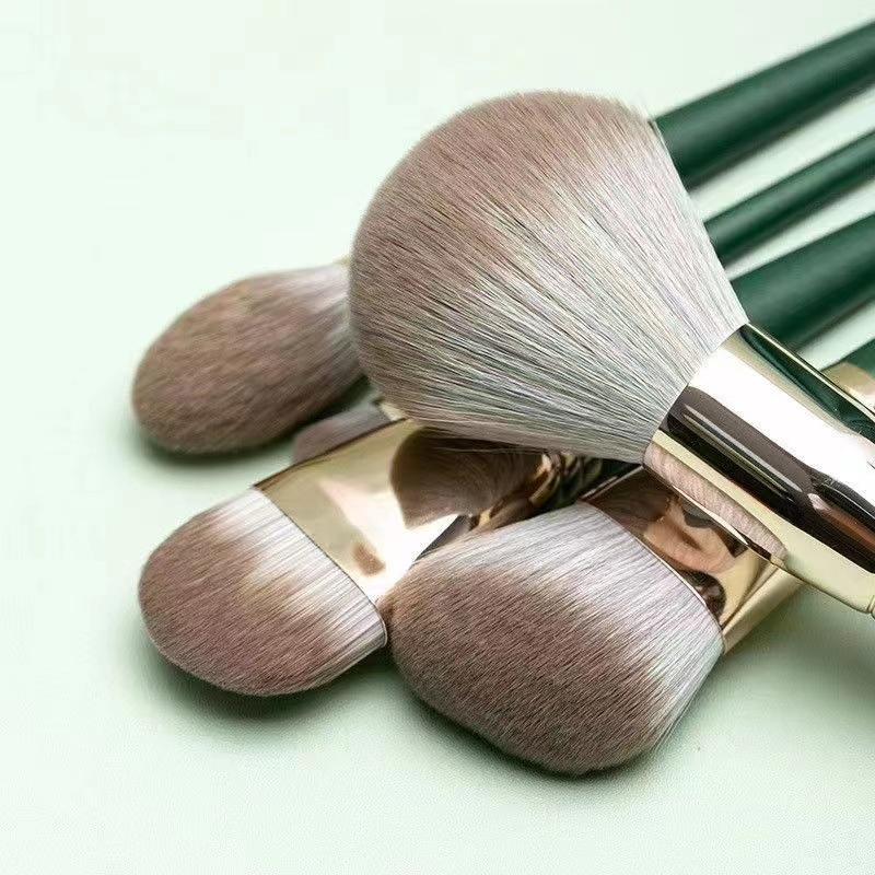 Beautichen 14PCS Green Makeup Brushes Set Soft with Cosmetic Bag - Beginner Loose Powder Foundation Blush Cosmetic Tools OEM