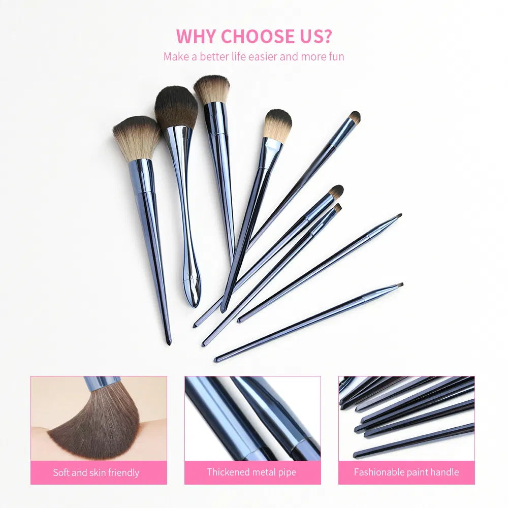 Professional Wholesale 9PCS Plastic Handle Cosmetic Powder Face Makeup Brush Set for Eye Shadow