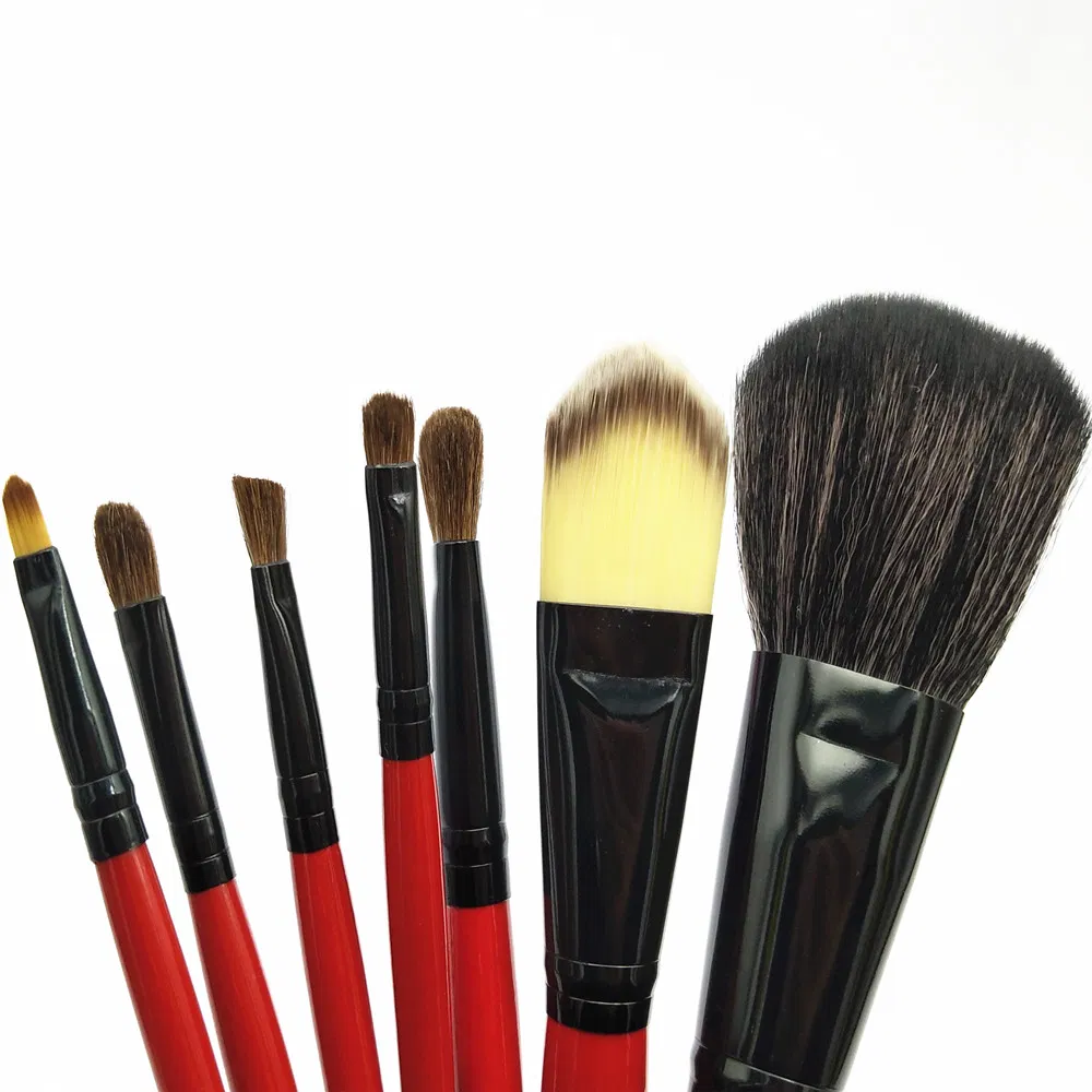 7PCS Professional Makeup Brush Set Black &amp; Red Synthetic Hair Brushes for Foundation, Eyeshadow &amp; Powder OEM/ODM Wholesale for Beauty Brands &amp; Ret