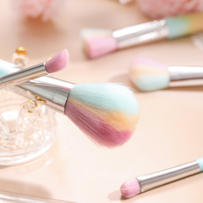 Low MOQ Private Logo Professional 10PCS Colorful Rainbow Pretty Makeup Brush Set Wooden Vegan Cosmetics Brush Set