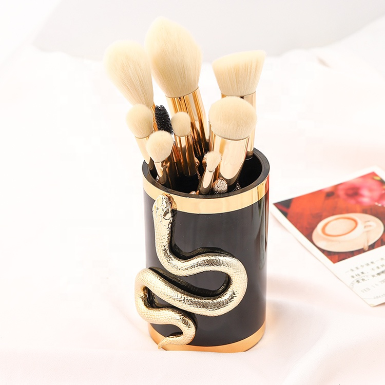 Professional Wood Handle Natural Hair 10PCS Makeup Brush Set with Luxury Cosmetic PU Bag