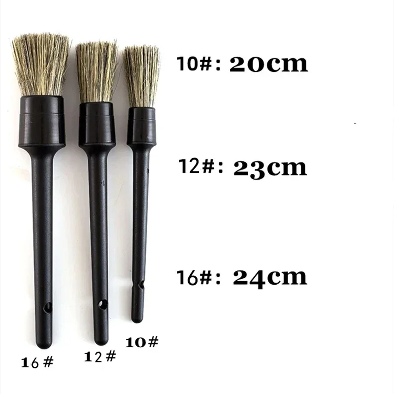 3 PCS Natural Boar Hair Car Detailing Brush Set Soft Bristle Car Cleaning Brush Kits Tire Wheel Wash Exterior Accessories