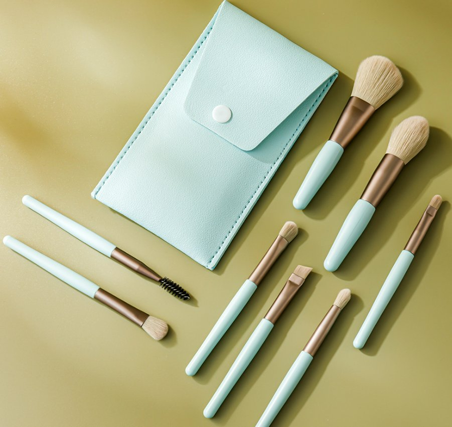 4 Colors Top Sale Beginner Makeup Brush Set with PU Bag 8PCS in One Portable Cosmetics Kit