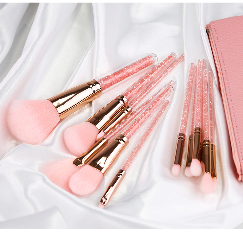 Transparent Pink Diamond Handle10PCS Makeup Brush Set Complete Beginner's Foundation Eye Shadow New Glove Brush
