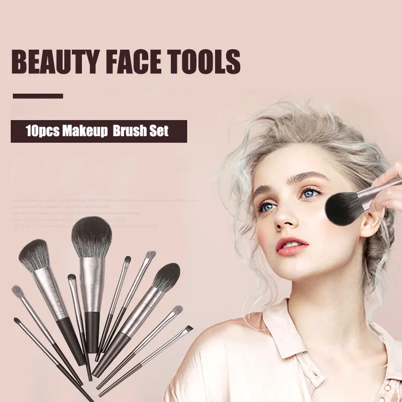 Hotselling 2021 Maquillaje 10PCS Private Label ODM OEM Factory Cosmetics Brushes Foundation Brush Face Brush Lip Brush Makeup Brushes Set