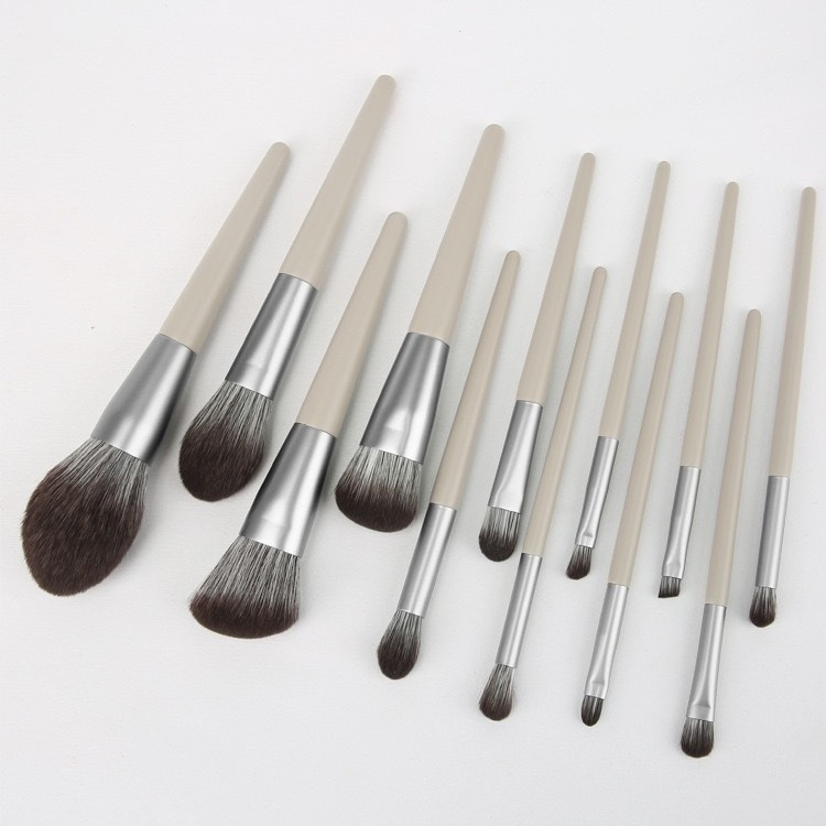 Beautichen 12PCS Milk Grey Ultra-Soft Makeup Brush Set - Portable Eyeshadow &amp; Foundation Brushes Set