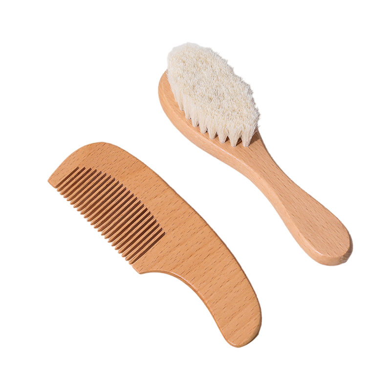 Natural Wooden Soft Wool Massage Brushes Baby Hair Brush and Comb Set for Infant