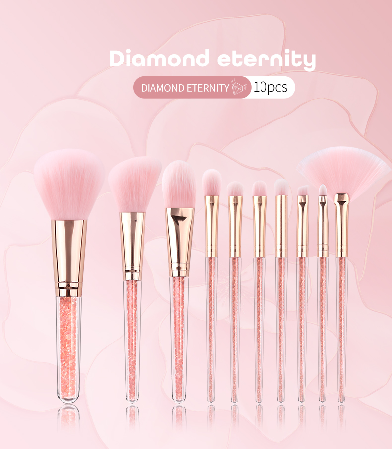 Transparent Pink Diamond Handle10PCS Makeup Brush Set Complete Beginner's Foundation Eye Shadow New Glove Brush