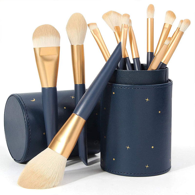 Wholesale 12PCS Makeup Brushes Professional Portable Synthetic Hairs Blue Handle Makeup Brush Set with Bucket