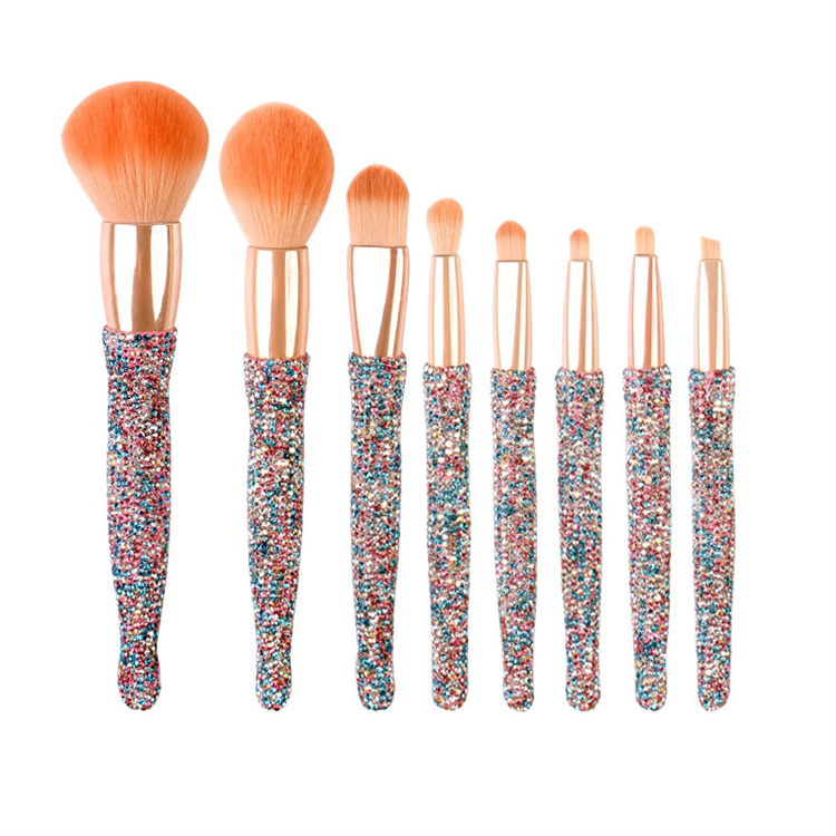 8PCS Make up Brushes Glitter Custom Luxury Bling Rhinestone Makeup Brushes Set Private Label with Holder
