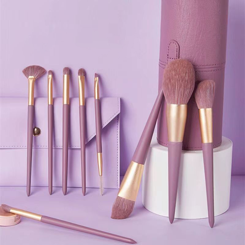 Beautichen 9-Piece Makeup Brush Set – Soft Synthetic Bristles for Blush, Foundation, Eyeshadow &amp; Eyebrows – Nude Pink &amp; Champagne Gold Design