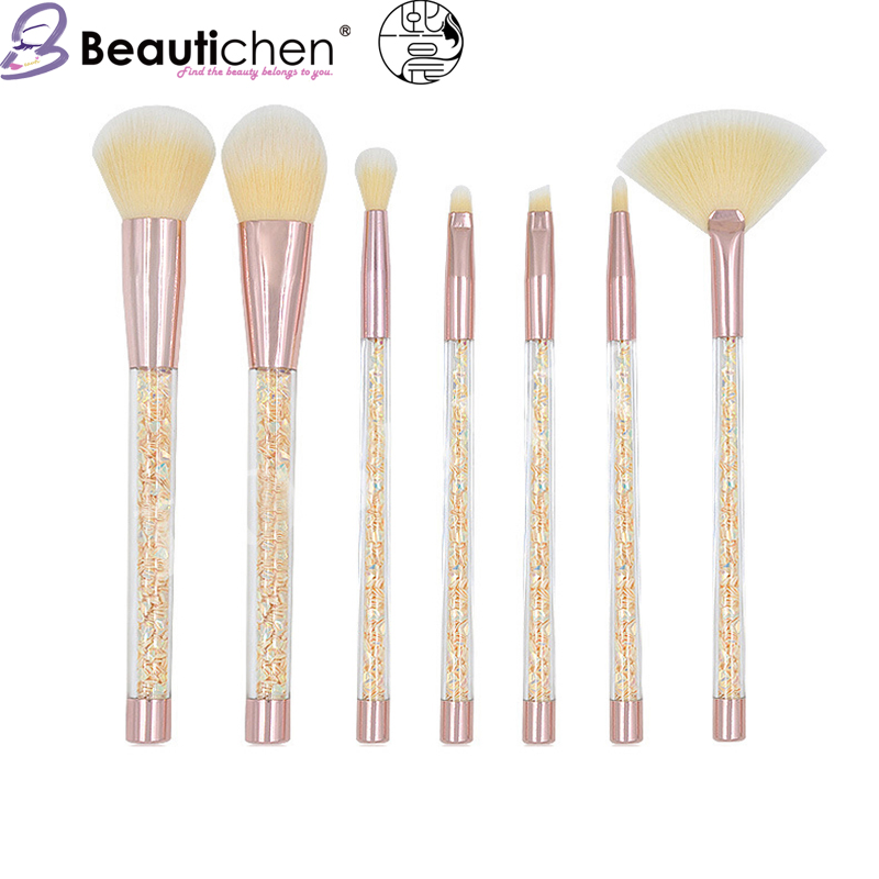 Beautichen 7-Piece Set of Glitter Crystal, Sparkling Powder Makeup Brushes Blush Powder Lip Eyeshadow Eyebrow Brush Sequin Handle Makeup Brush Set