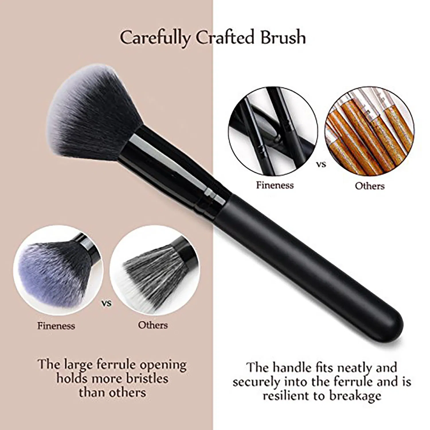 Beautichen 15PCS Premium Black Wooden Makeup Brush Set for Foundation Blush Highlight Eyeshadow