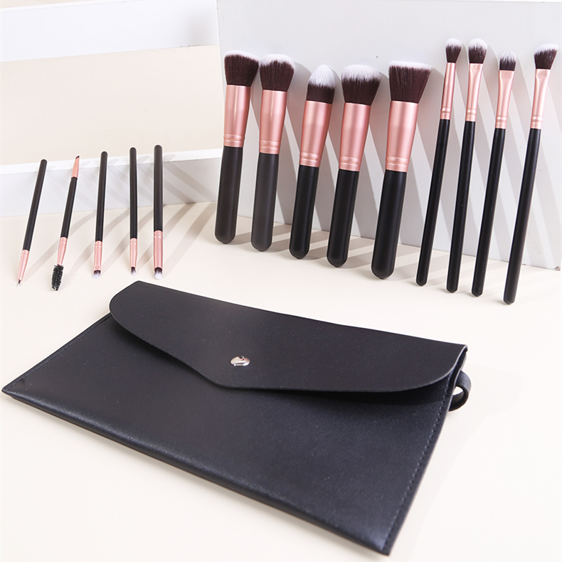 14PCS Black Synthetic Hair Kabuki Brush Blending Face Powder Concealer Brush Make up Brushes Set