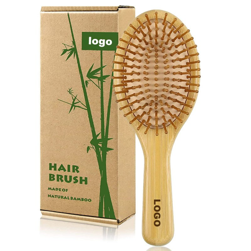 Natural Bamboo Wooden Hairbrush Custom Logo Oval Hair Brush Set with Box Paddle Detangling Hair Brushes for Women