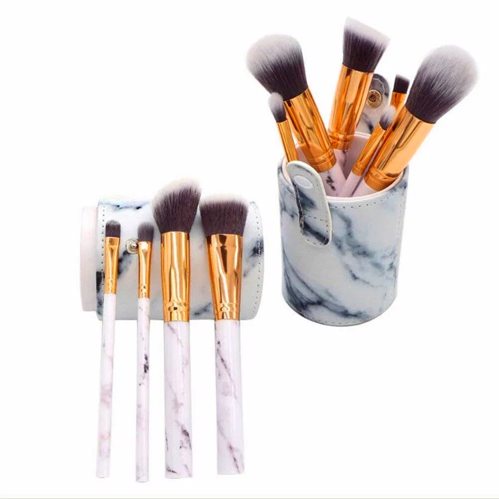 Beautichen Custom Logo 10 PCS Marbled Handle PU Bag Packaging Women Professional Makeup Brush Set Tools Synthetic Makeup Brush Set