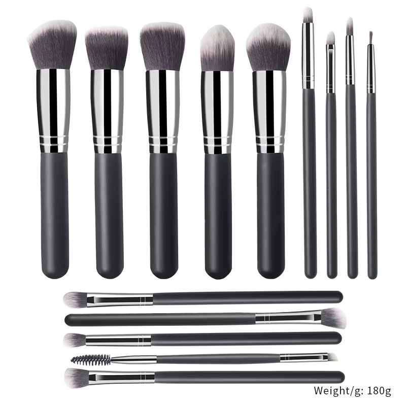 Private Label Wooden Handle Synthetic Hair Black Custom Logo Makeup Brush Set