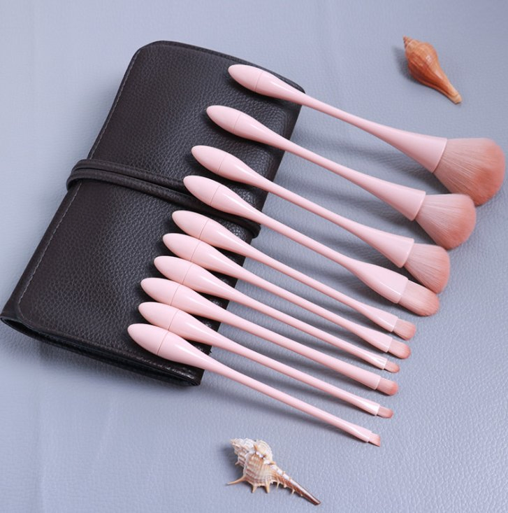 Angled Eyebrow Nose Shadow String Bag 10PCS Makeup Brush Set with Pouch