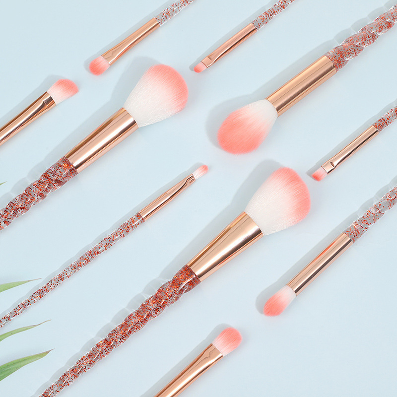 Beautichen 10PCS Red Glitter Handle Makeup Brush Set – Pink Gradient Bristles, Soft Synthetic Fiber for Blush, Contour, Eyeshadow &amp; Blending