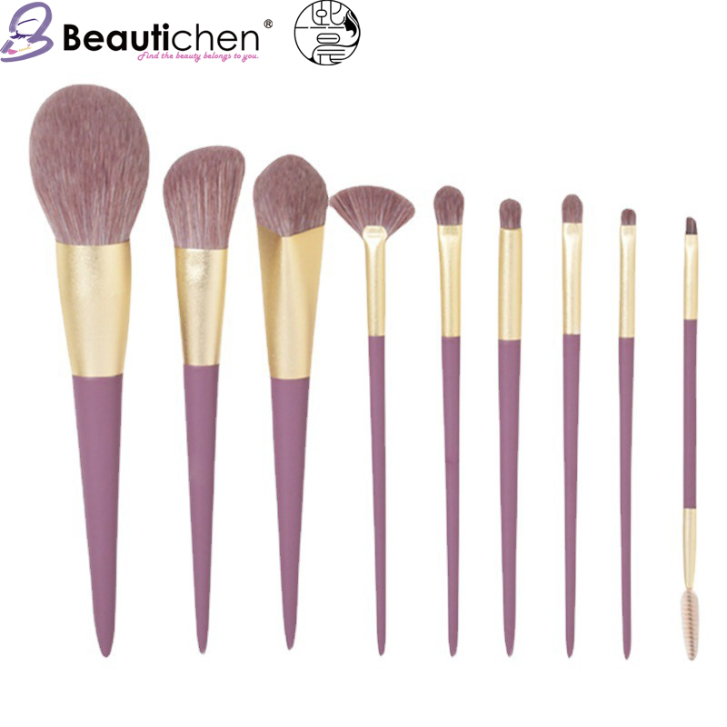 Beautichen 9PCS Purple Makeup Brushes Set with Cosmetic Bag - Loose Powder Eyeshadow Foundation Portable Cosmetic Tools Bulk OEM