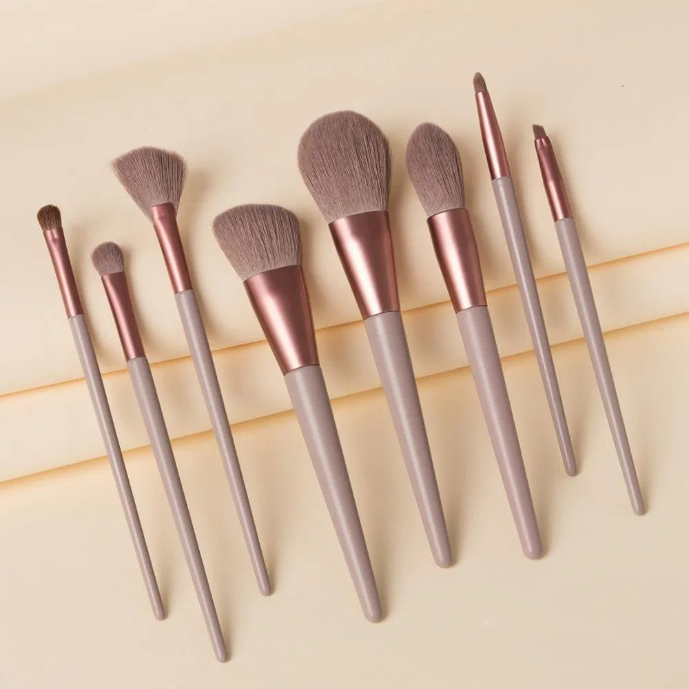 Wholesale Brush Supplier 8 PCS Synthetic Hair Foundation Powder Blush Wooden Private Label Makeup Brush Set