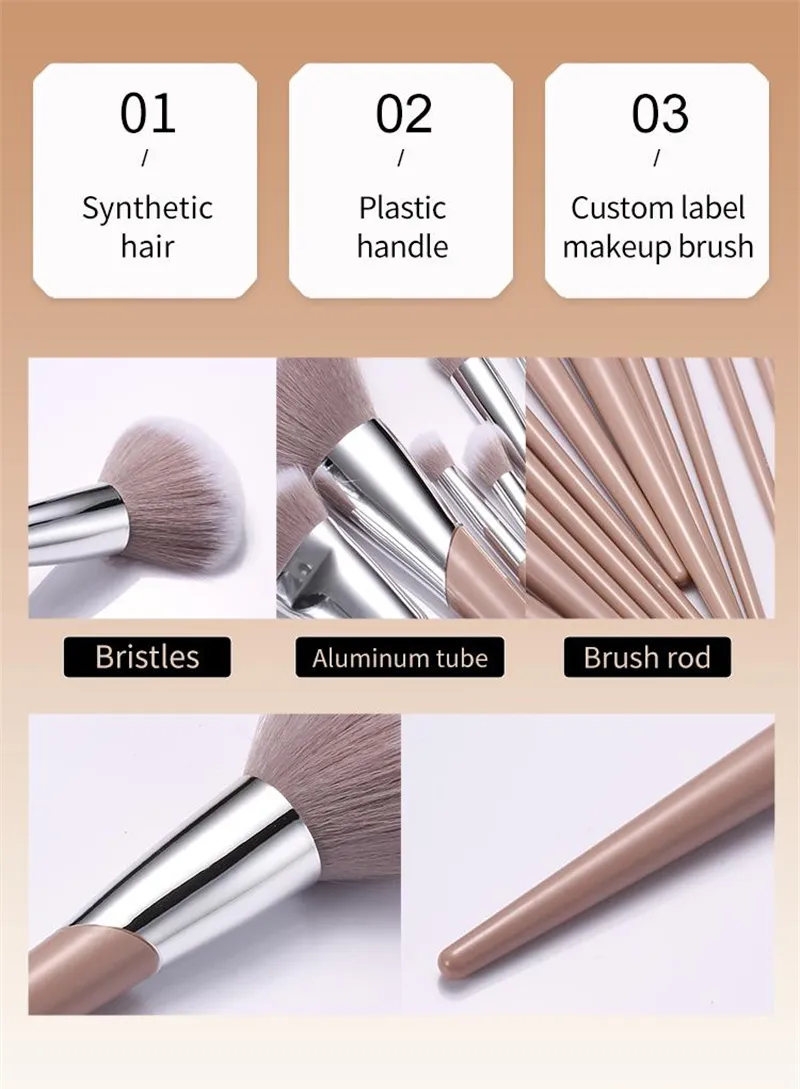 OEM Custom Logo Cosmetic Brush Natural Hair Private Label Professional Makeup Brush Set