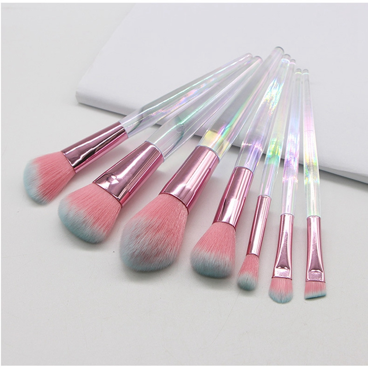 Hot Selling 7 Pieces Crystal Makeup Brushes Transparent Diamond Crystal Handle Makeup Brush Set for Powder Highlight
