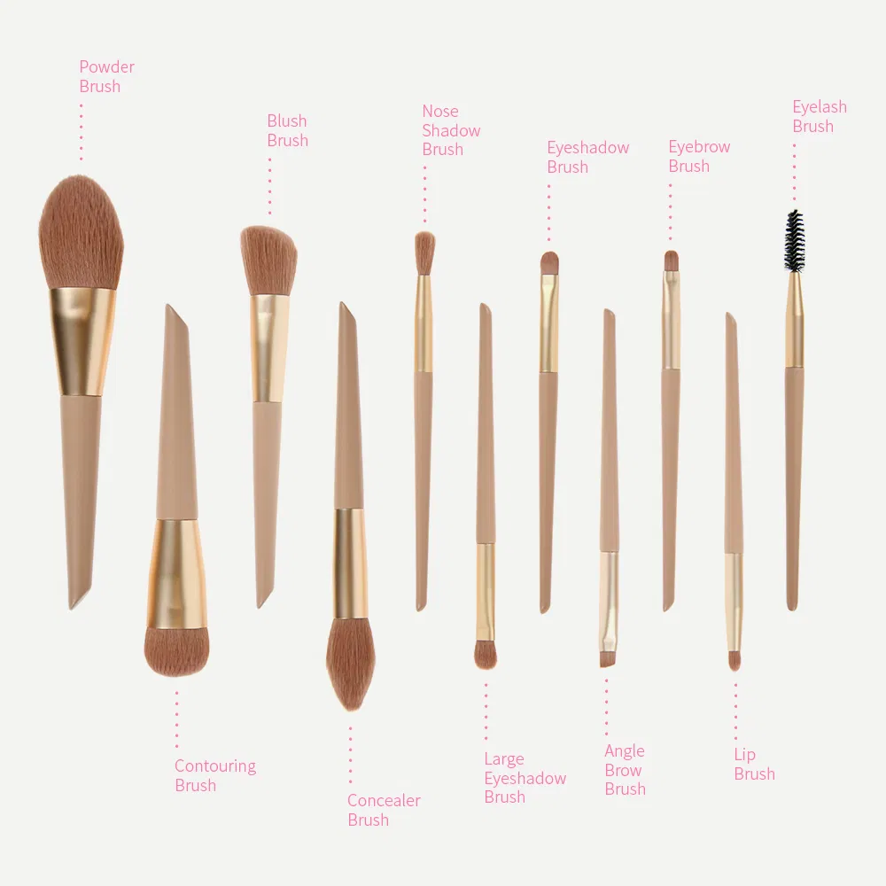 11PCS Travel Luxury Face Eye Soft Synthetic Hair Wooden Handle Cosmetic Makeup Brushes Set