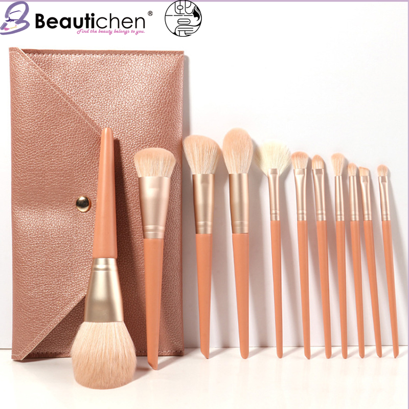 Beautichen Coral 11PCS Wooden Handle Makeup Brush Set - Private Label Beginner Friendly