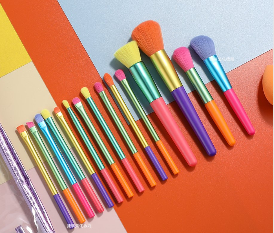 Profusion Colour Candy Color Makeup Brushes Set Eye Shadow Brush Full Set Cosmetics Tools 15PCS in One