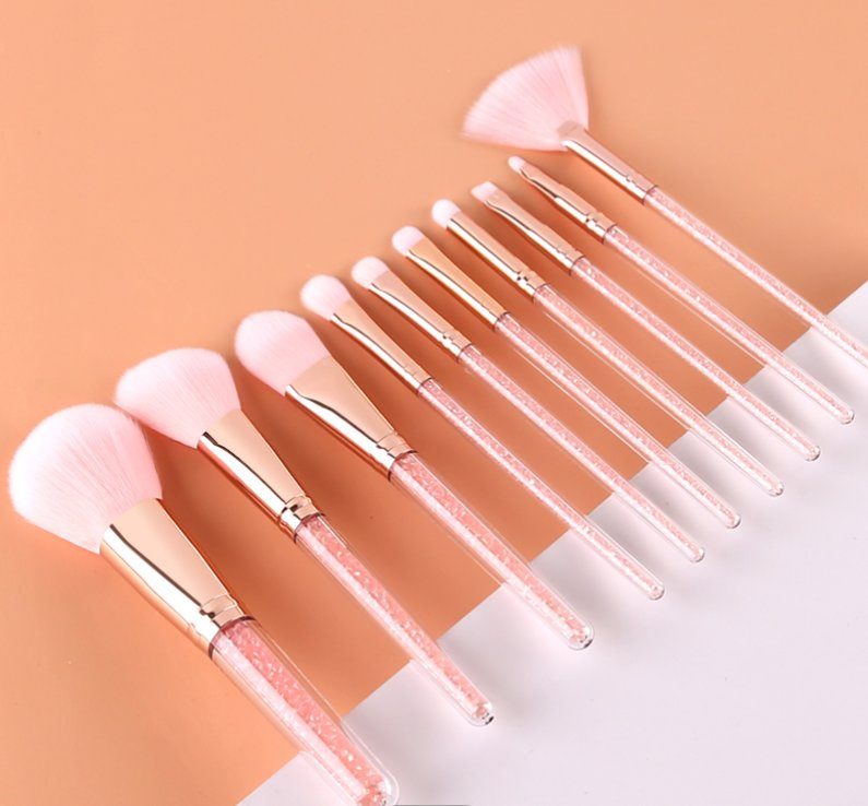 Transparent Pink Diamond Handle10PCS Makeup Brush Set Complete Beginner's Foundation Eye Shadow New Glove Brush