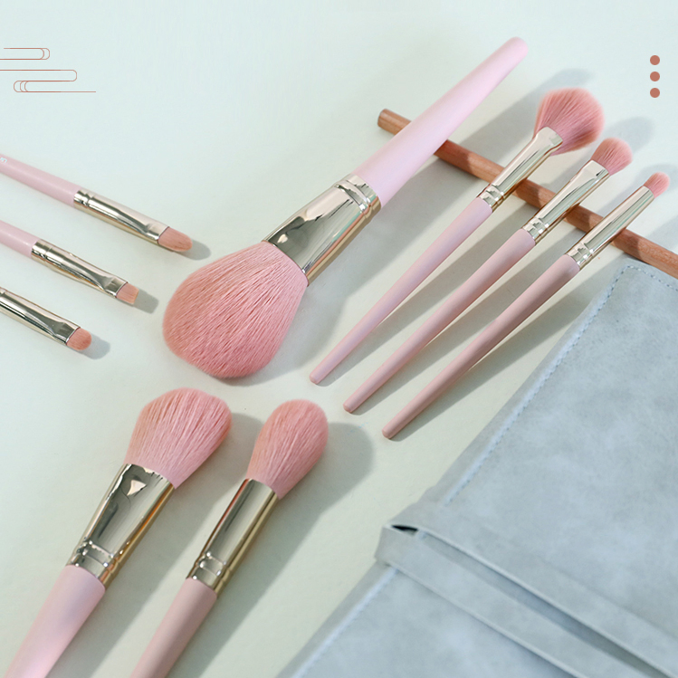 9PCS Beginner Beauty Tools Synthetic Fiber Hair Cosmetic Brush Professional Pink Makeup Brush Set