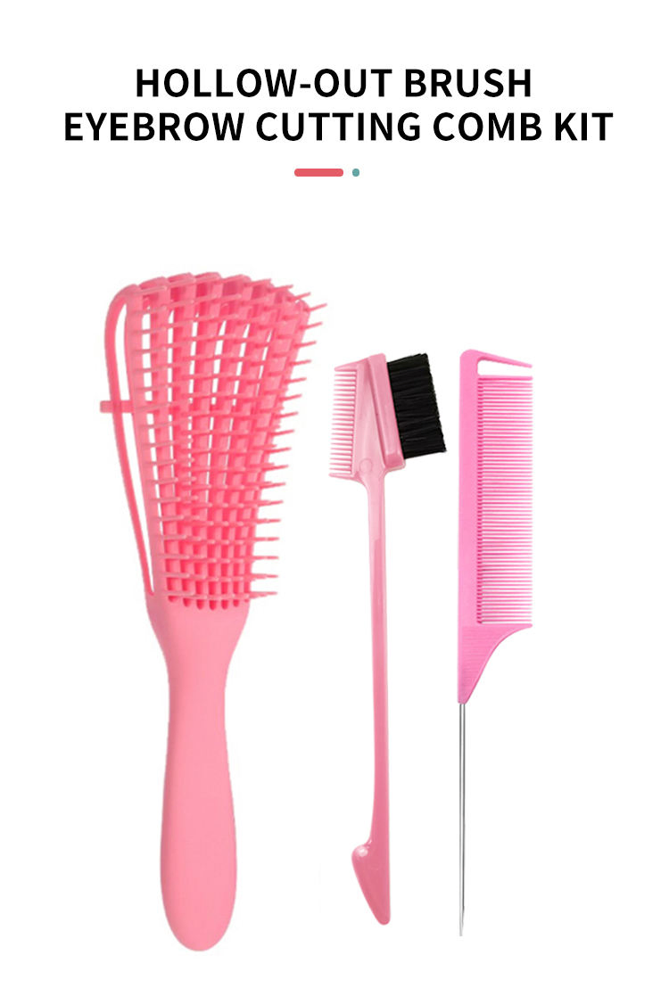Double Sided Eyebrow Brush Wide Tooth Cutting Comb Kit Hair Brush Comb Set Hairbrush Detangle Set