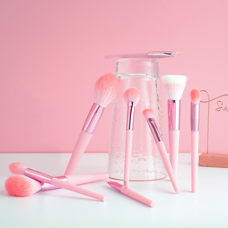 Beautichen 9PCS Pink Makeup Brush Set – Soft Synthetic Bristles for Foundation, Powder, Eyeshadow, Eyeliner, and Detailing – Rose Gold Metal Ferrule