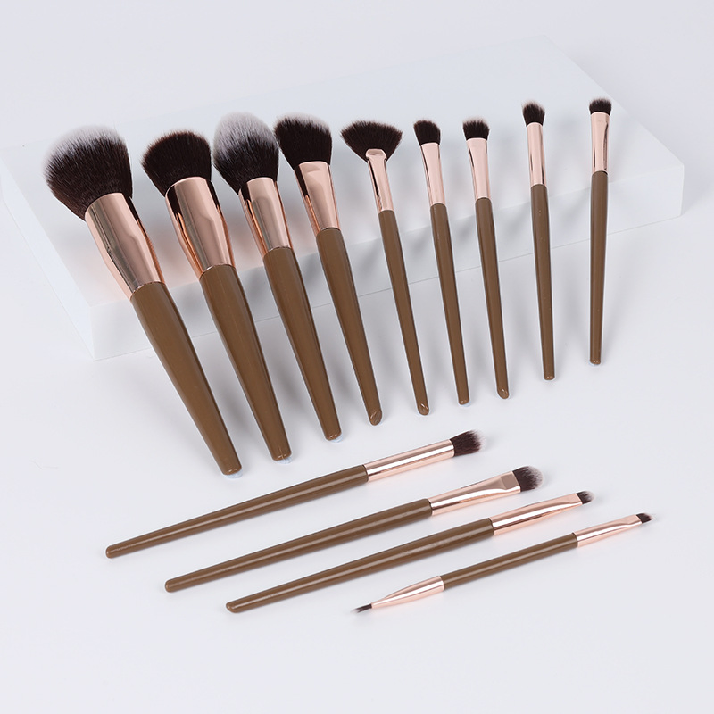 Beautichen 13PCS Taupe Contour/Highlight/Blending Brush Set - Plush Nose &amp; Face Sculpting Brushes, Factory Direct Professional Tools