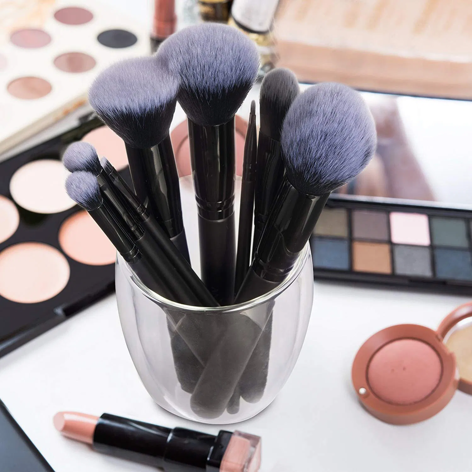 Beautichen 15PCS Premium Black Wooden Makeup Brush Set for Foundation Blush Highlight Eyeshadow