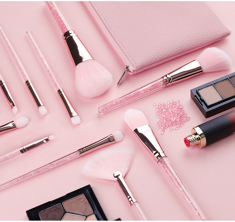 Transparent Pink Diamond Handle10PCS Makeup Brush Set Complete Beginner's Foundation Eye Shadow New Glove Brush