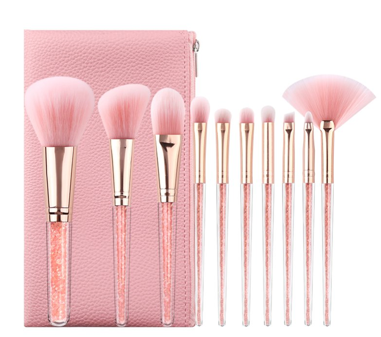 Transparent Pink Diamond Handle10PCS Makeup Brush Set Complete Beginner's Foundation Eye Shadow New Glove Brush