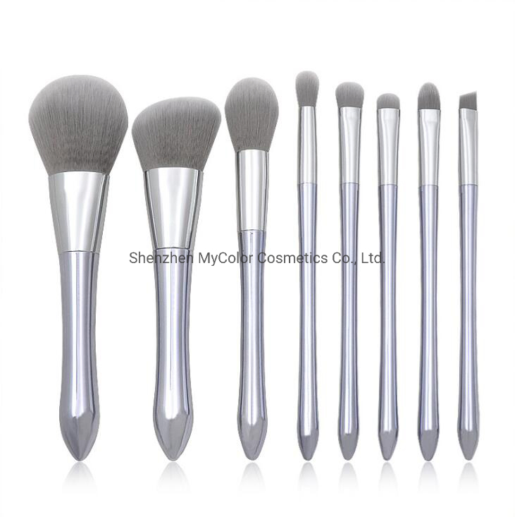 8PCS Light Silver Makeup Brush Brown White Synthetic Hair Luxury Custom Logo Makeup Brush Set Vegan