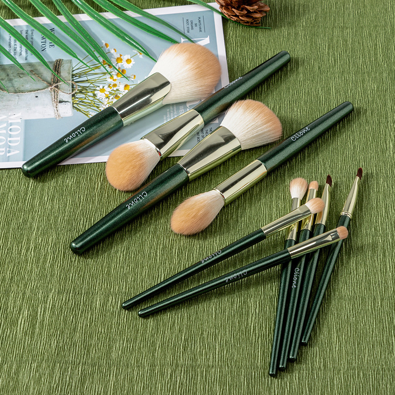 Beautichen 10PCS Avocado Green Wood Handle Makeup Brush Set - Plush Eyeshadow/Loose Powder/Foundation/Blush/Contour Brushes Cosmetic Essentials