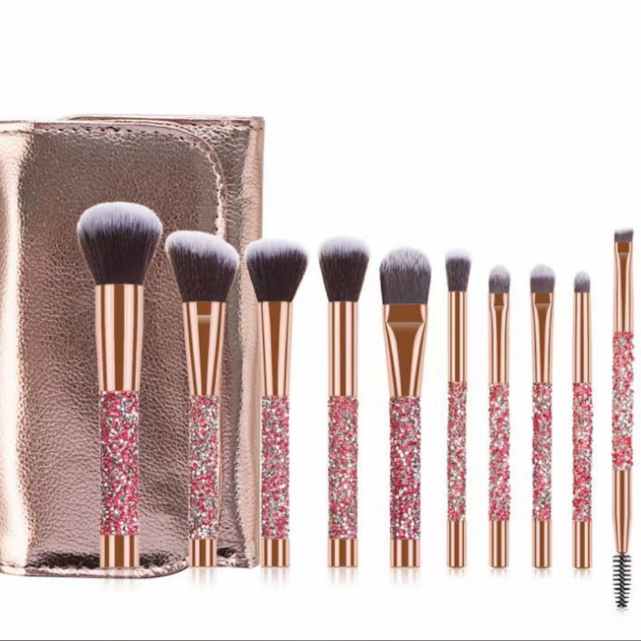 Wholesale Custom Logo Glitter Handle Luxury Diamond Makeup Brush Set