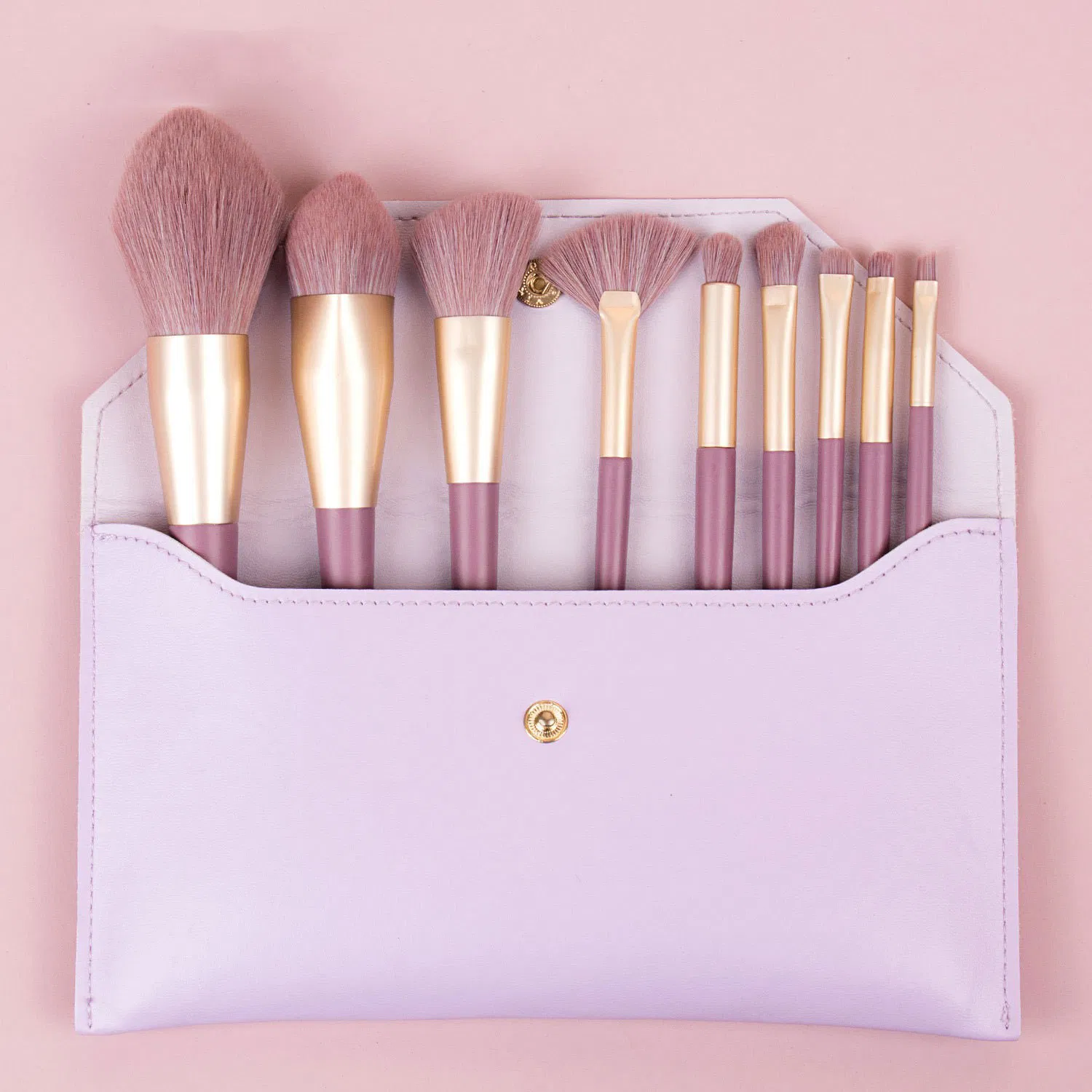 Beautichen 9-Piece Makeup Brush Set – Soft Synthetic Bristles for Blush, Foundation, Eyeshadow &amp; Eyebrows – Nude Pink &amp; Champagne Gold Design