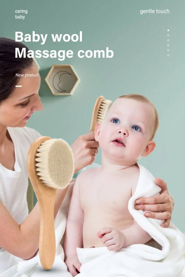 Newborn and Toddler Baby Hair Brush Goat Hair Brush Wooden Massage Comb Baby Care Gift Natural Baby Hair Brush Set